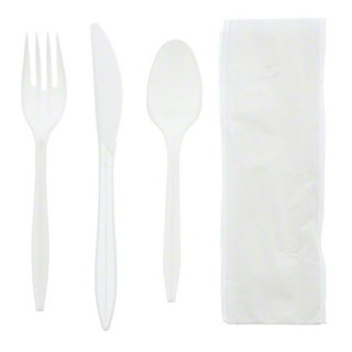 CUTLERY KIT 4/1 WHITE MDWGT (FK-K-TSP-NAP)(250)