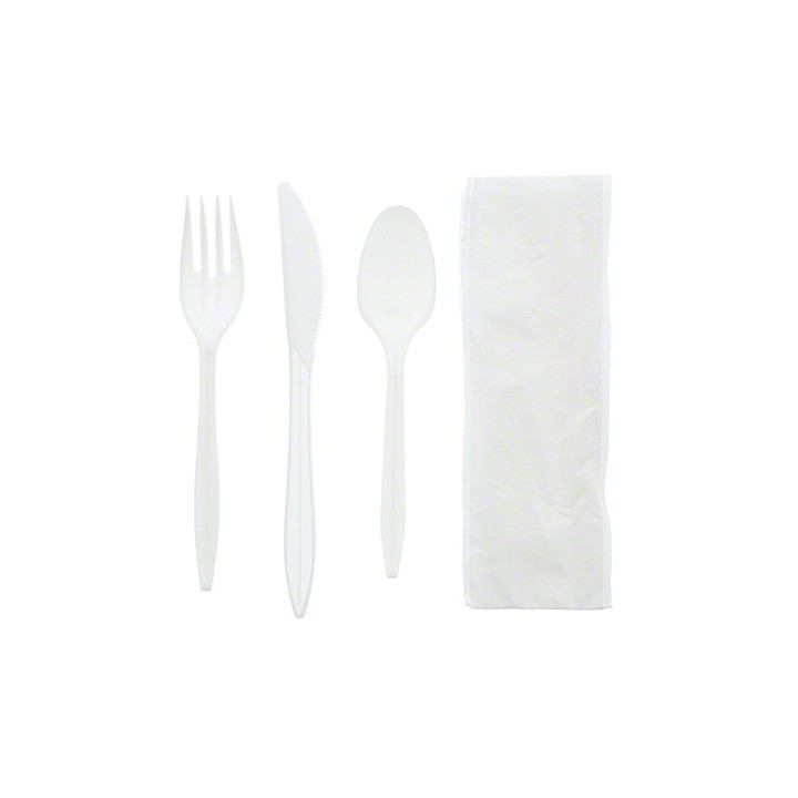 CUTLERY KIT 4/1 WHITE MDWGT (FK-K-TSP-NAP)(250)